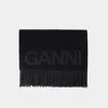 Ganni Black Recycled Wool Scarf Women In Black