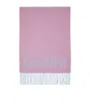 Ganni Womens Lilac Chiffon Logo-pattern Fringed Wool Scarf In Pink