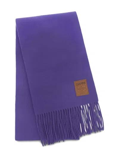 Ganni Fringed Scarf In Purple