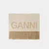 Ganni Fringed Scarf -  - Wool - Beige In White