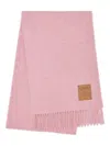 Ganni Fringed Scarf With Logo Patch In Pink