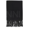 Ganni Fringed Wool Scarf In 099