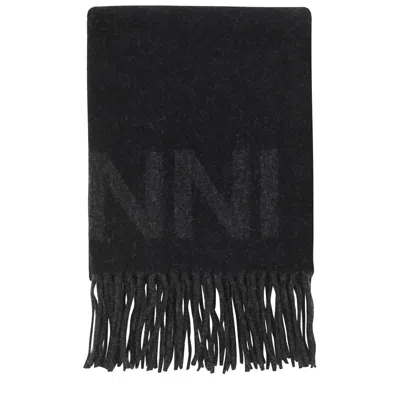 GANNI GANNI FRINGED WOOL SCARF