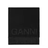 Ganni Fringed Wool Scarf In Black