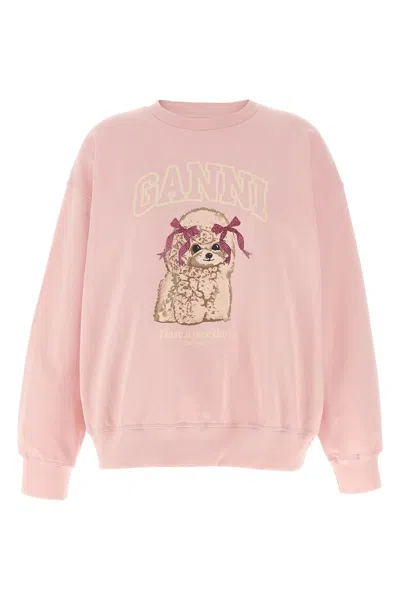 Ganni Front Print Sweatshirt In Pink