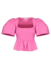 Ganni Fuchsia Smock Stitch Top In Pink