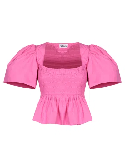 GANNI FUCHSIA COTTON TOP