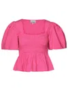 Ganni Fuchsia Smock Stitch Top In Purple