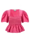 Ganni Fuchsia Smock Stitch Top In Fuchsia