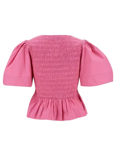 GANNI FUCHSIA SMOCK STITCH TOP