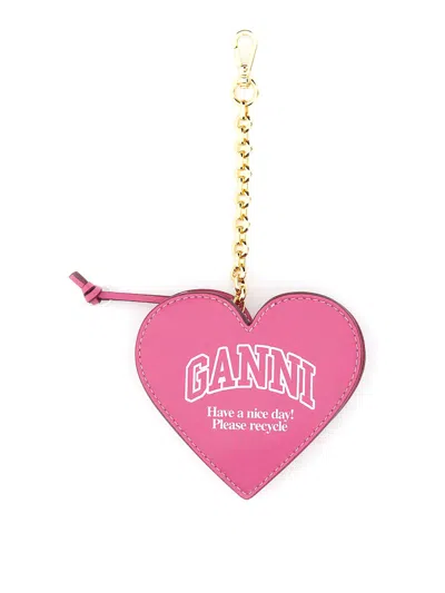 Ganni Funny Heart Zipped Coin Wallet In Multicolour