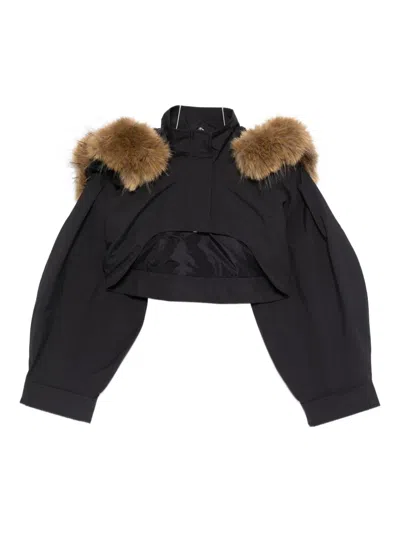 Ganni Fur-trim Jacket In Blue