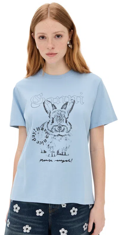 Ganni Future Basic Jersey Bunny Relaxed T-shirt Soft Chambray In Clear Blue