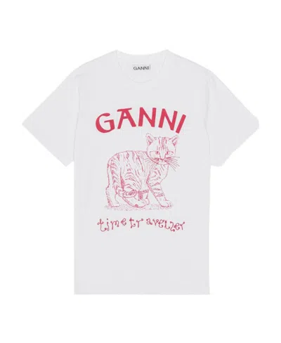 Ganni Future White Jersey Relaxed Embroidered T-shirt In Bright White