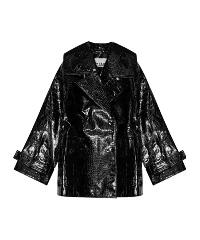 Ganni Future Coated Mid-length Jacket In Black