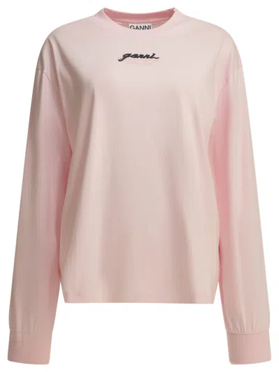 Ganni "future" Crew Neck T Shirt In Pink