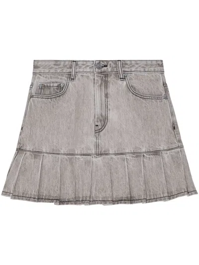 Ganni Future Denim Pleated Mini Skirt In Grey