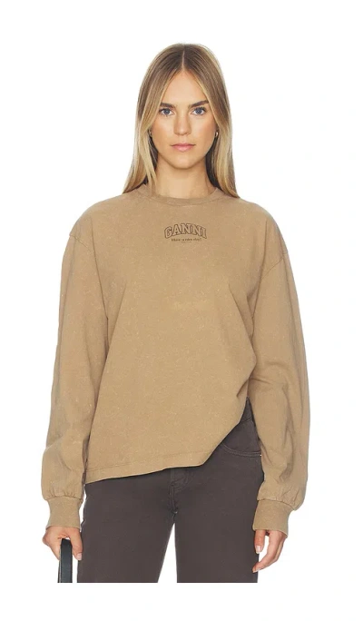 Ganni Future Essentials Washed Effect Long Sleeve Pullover In Brown