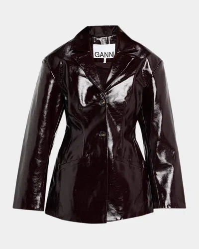 Ganni Future Faux-fur Collar Jacket In Burgundy
