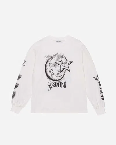 Ganni Future Heavy Jersey Moon Long Sleeve T-shirt In White