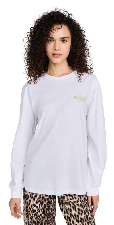 Ganni Future Heavy Jersey Palm Long Sleeve T-shirt Bright White