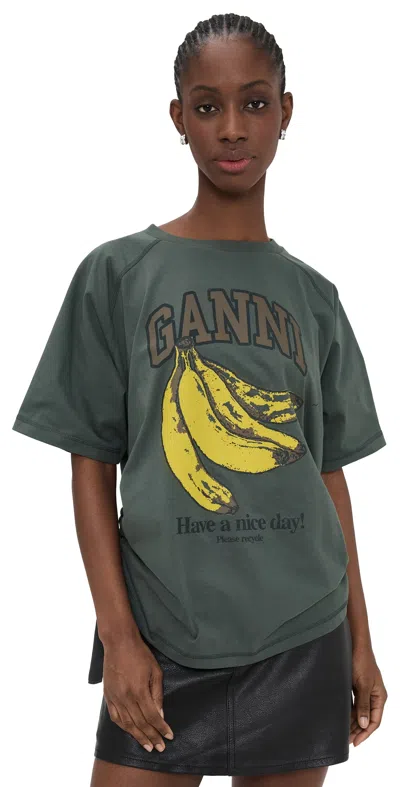 Ganni Future Heavy Jersey Raglan Volcanic Ash In Green