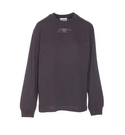 Ganni Future Heavy Jersey Long Sleeve T-shirt In Grey