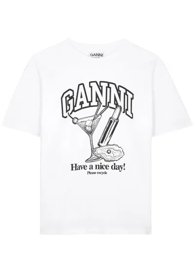 Ganni Future Heavy Printed Cotton T-shirt In White
