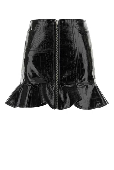 Ganni Black Future Coated Faux-leather Miniskirt In 099 Black