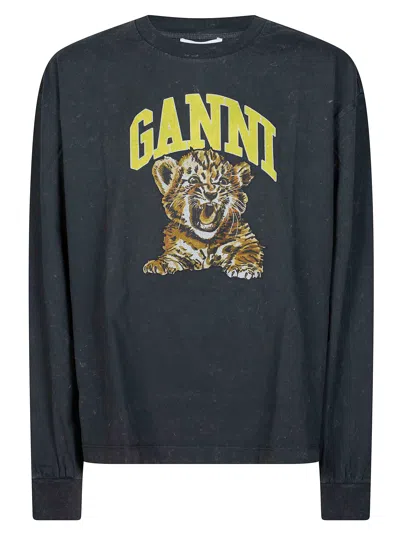 Ganni Future Long Sleeve Tiger T-shirt In Blue