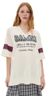 Ganni Future Mesh Oversized V Neck T-shirt Antique White In Antique White