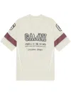 Ganni Future Mesh Oversized V Neck T-shirt Antique White In Neutrals