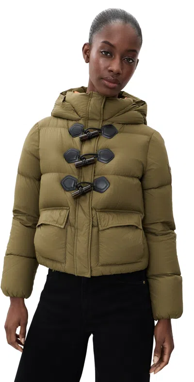 Ganni Future Nylon Quilt Mini Puffer Jacket Military Olive In Green