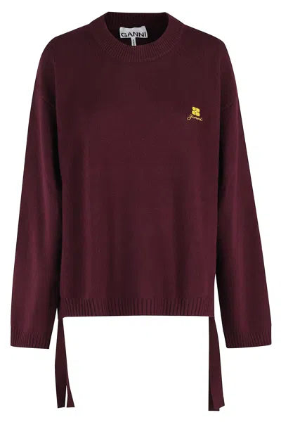 Ganni Wool Sweater In Burgundy