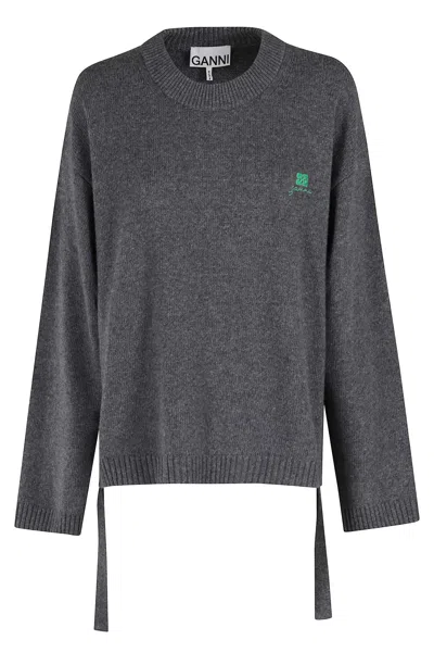 Ganni Future Wool Mix Oversized O Neck In Gray