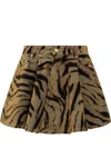 Ganni Animalier Pleated Miniskirt In Brown