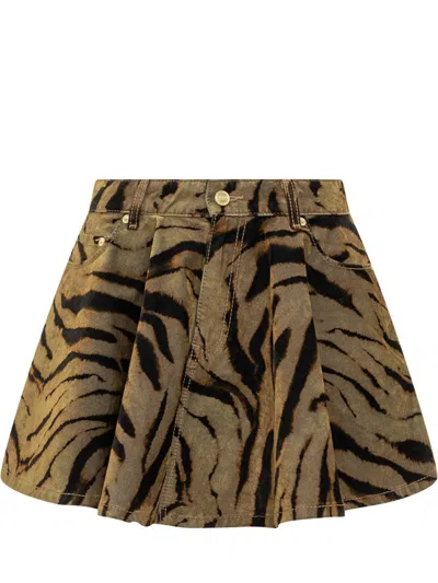 Ganni Animalier Pleated Miniskirt In Brown