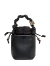 Ganni Black Leather Hobo Mini Grained Top Handle Bag In Black
