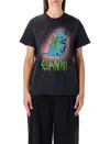 Ganni Neon Kitty Organic Cotton T-shirt In Black