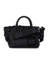 Ganni Black Nylon Ruffled Top Handle Bag In Black