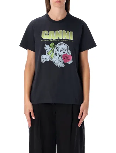 Ganni Black Puppy Cotton T-shirt