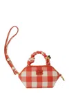 Ganni 'vichy' Red Nano Bag With Braided Handle And Logo Plaque
