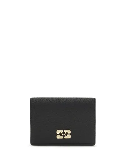 Ganni Bou Card Holder With Flap Grained In Black