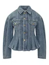 Ganni Denim Jacket With Pleats In Blue