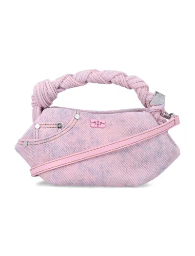 Ganni Mini Bou Denim Tote Bag In Purple