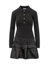 Ganni Black Flared Dress With Ribbed Details In Black
