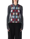 Ganni Grey Knitted Polo Wool With Argyle Pattern In Gray