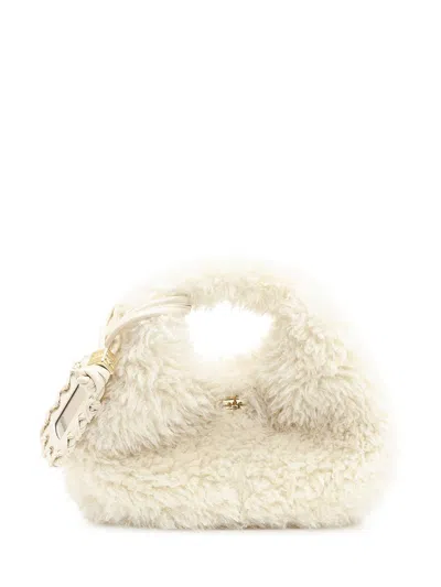 Ganni Hobo Mini Bag In Eco Fur In White