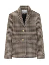Ganni Checked Single-breasted Wool Blazer In Brown