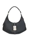 Ganni Leather Shoulder Bag With Logo Closure In Black